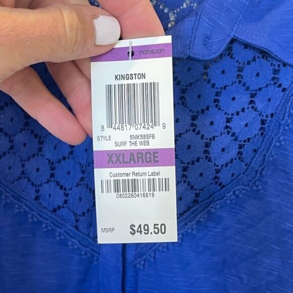 American Rag Cie Sleeveless Tie-Front Top With Lace Inset Bright Blue XXL NWT - Picture 4 of 7